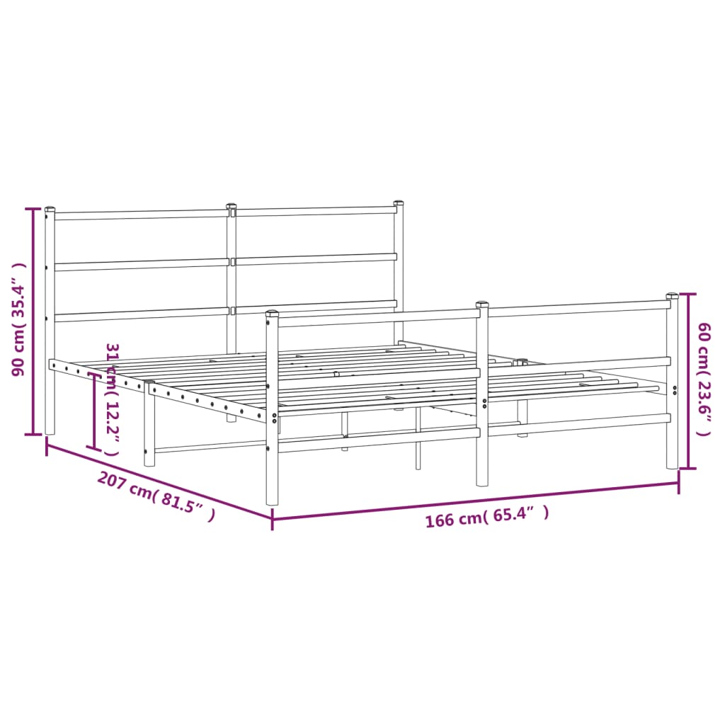 Metal Bed Frame without Mattress with Footboard Black 160x200cm