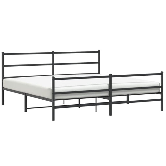 Metal Bed Frame without Mattress with Footboard Black 200x200cm