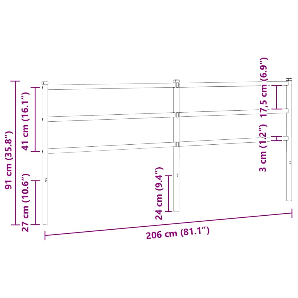 Metal Replace Headboard Black 200 cm