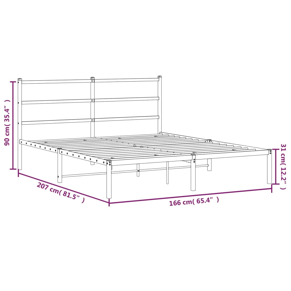 Metal Bed Frame without Mattress with Headboard White 160x200cm