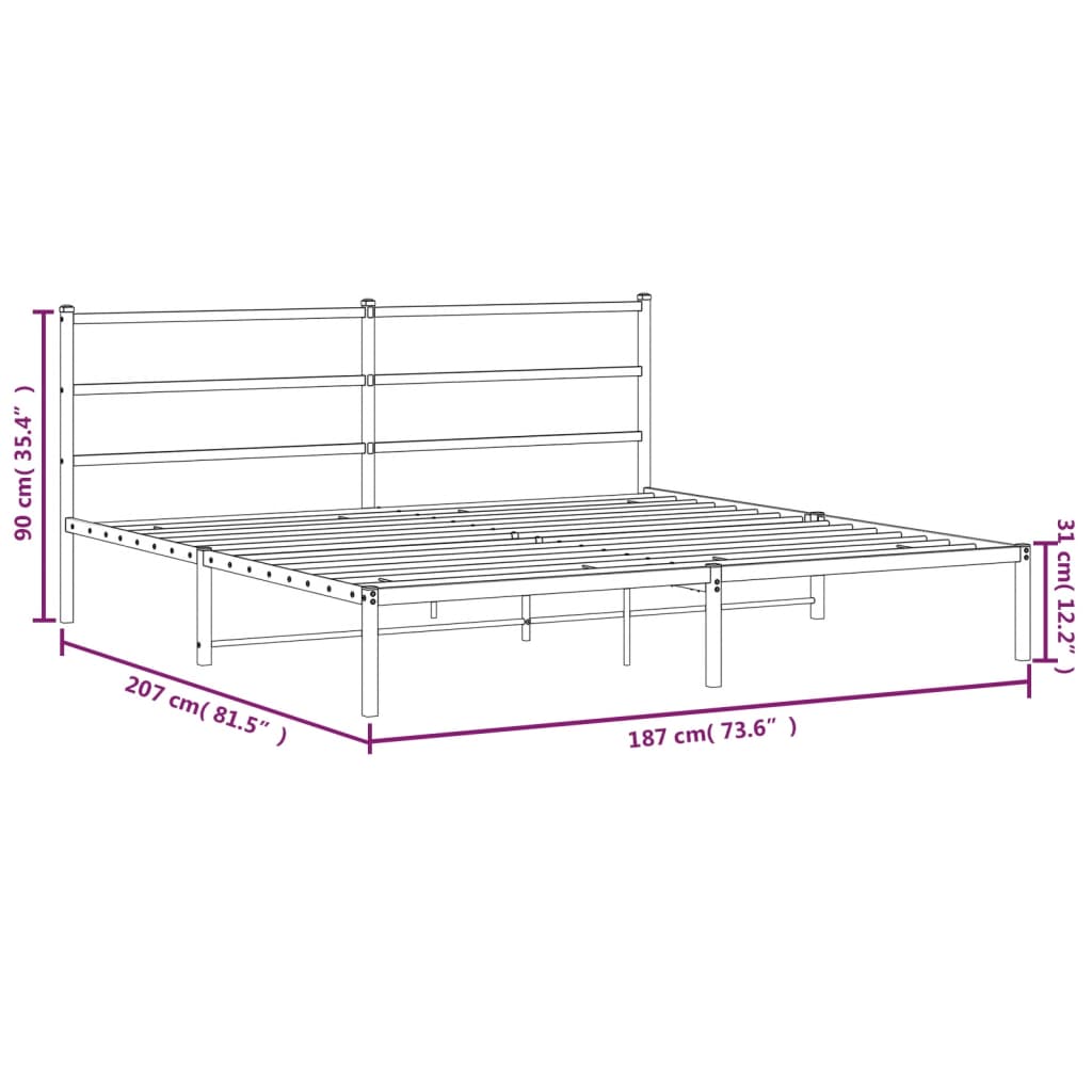 Metal Bed Frame without Mattress with Headboard White 180x200cm