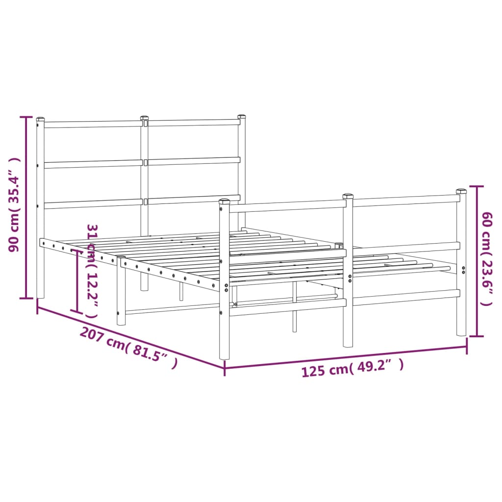Metal Bed Frame without Mattress with Footboard White 120x200cm