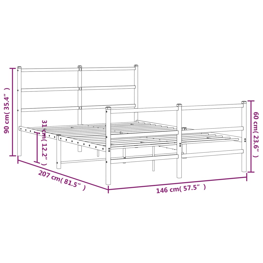 Metal Bed Frame without Mattress with Footboard White 140x200cm
