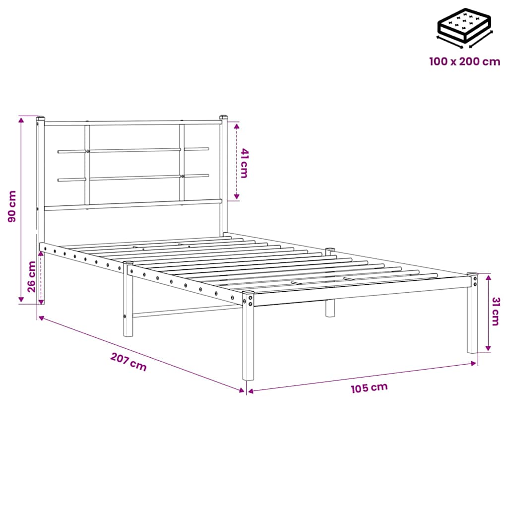 Bed Frame | Black | Powder-Coated Steel | Single | Modern | Bed Frame