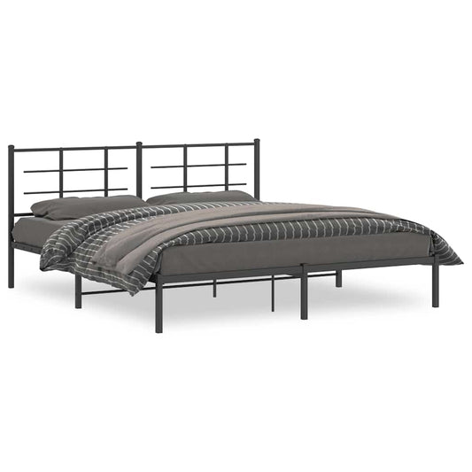 Metal Bed Frame without Mattress with Headboard Black 183x213cm