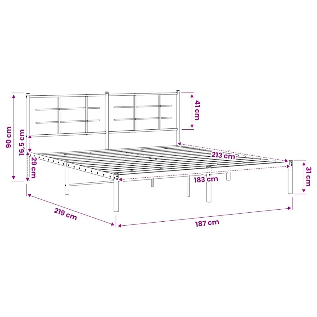 Metal Bed Frame without Mattress with Headboard Black 183x213cm