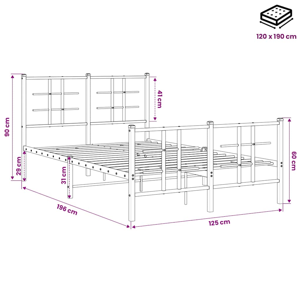 Bed Frame | Black | Powder-coated Steel | Small Double | Bed Frame