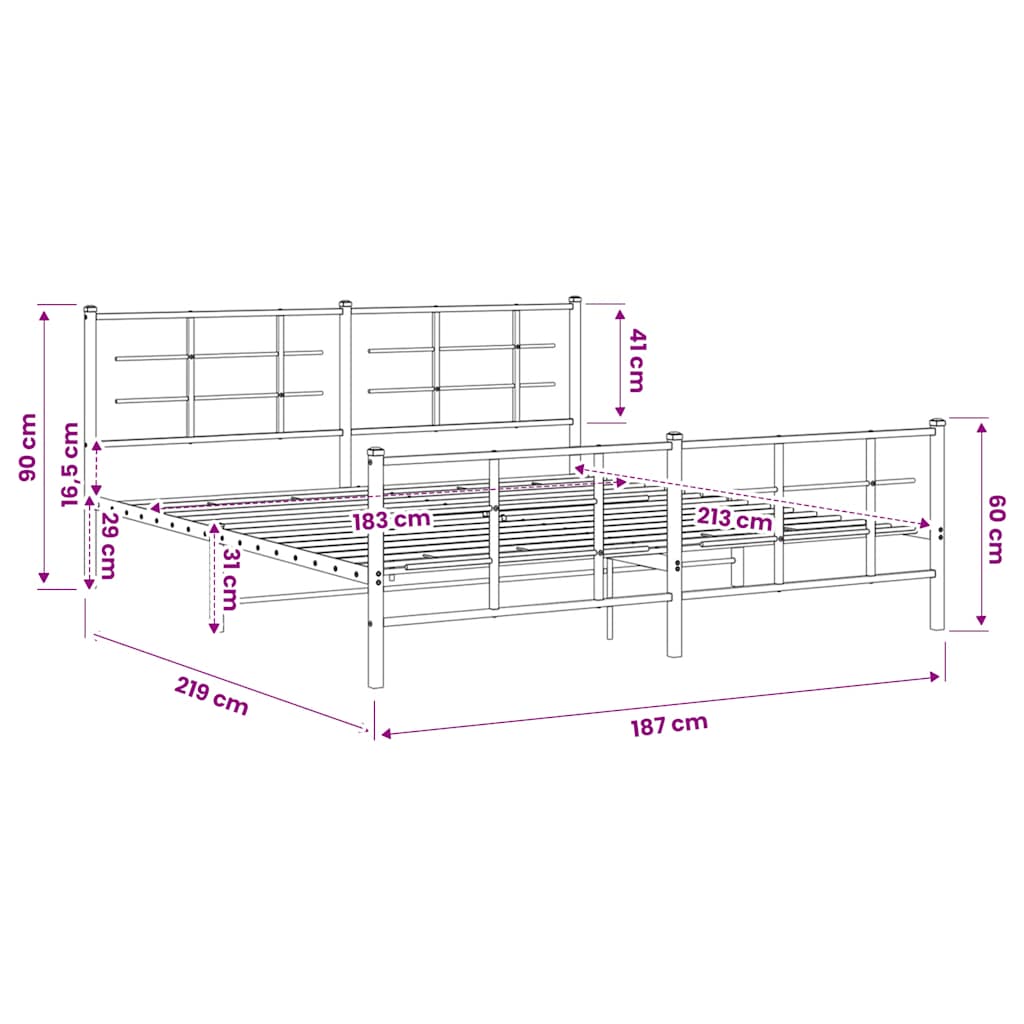 Bed Frame | Black | Steel | Double | Bed Frame | Rectangular | Modern