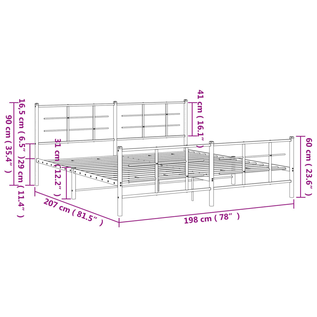 Metal Bed Frame without Mattress with Footboard Black 76"x79.9