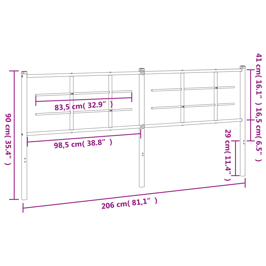 Metal Replace Headboard Black 200 cm
