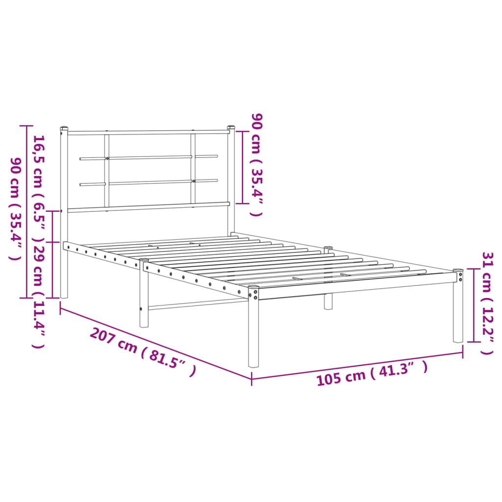 vidaXL Bed Frame White Powder-coated steel Single Bed Frame