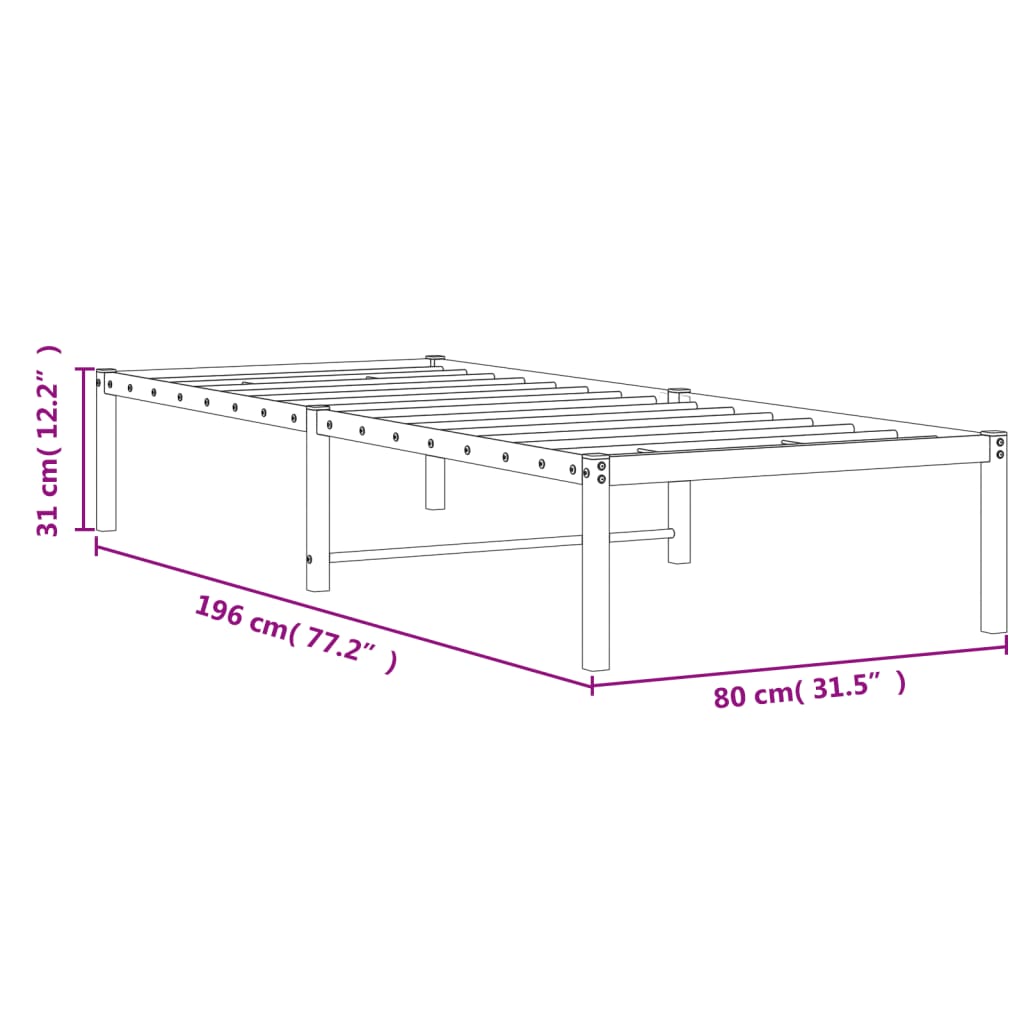 Metal Bed Frame without Mattress Black 75x190cm