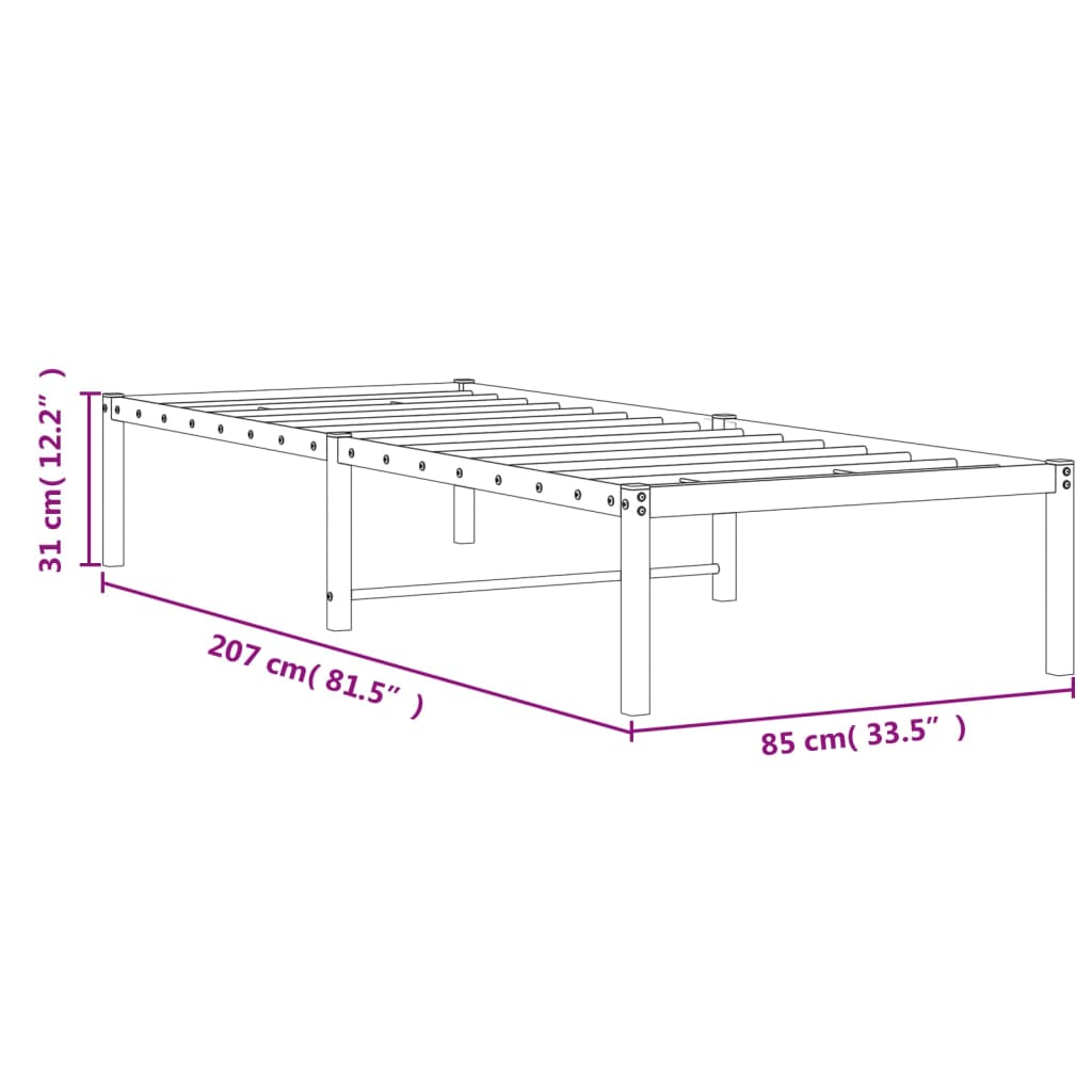 Metal Bed Frame without Mattress Black 80x200cm