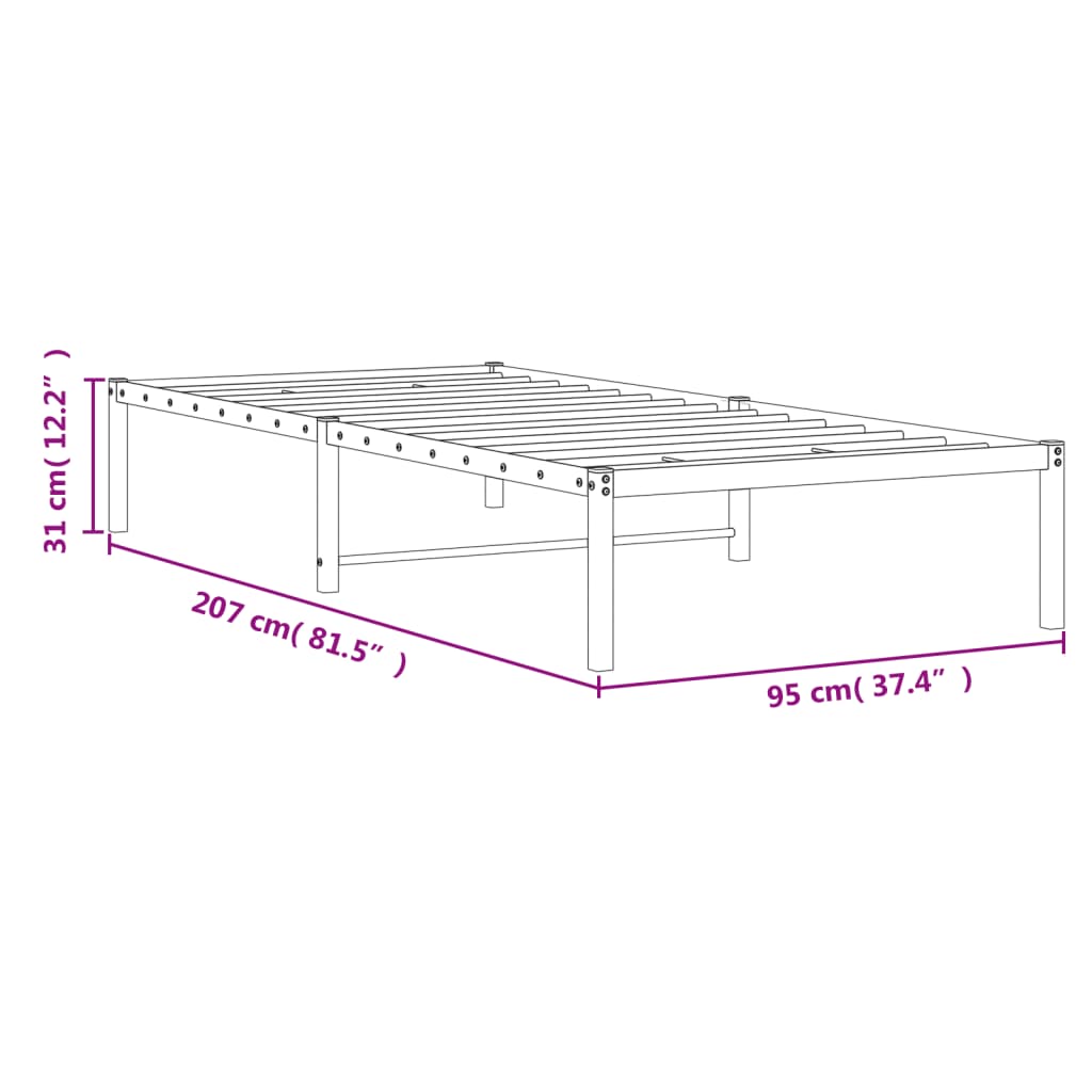 Metal Bed Frame without Mattress Black 90x200cm