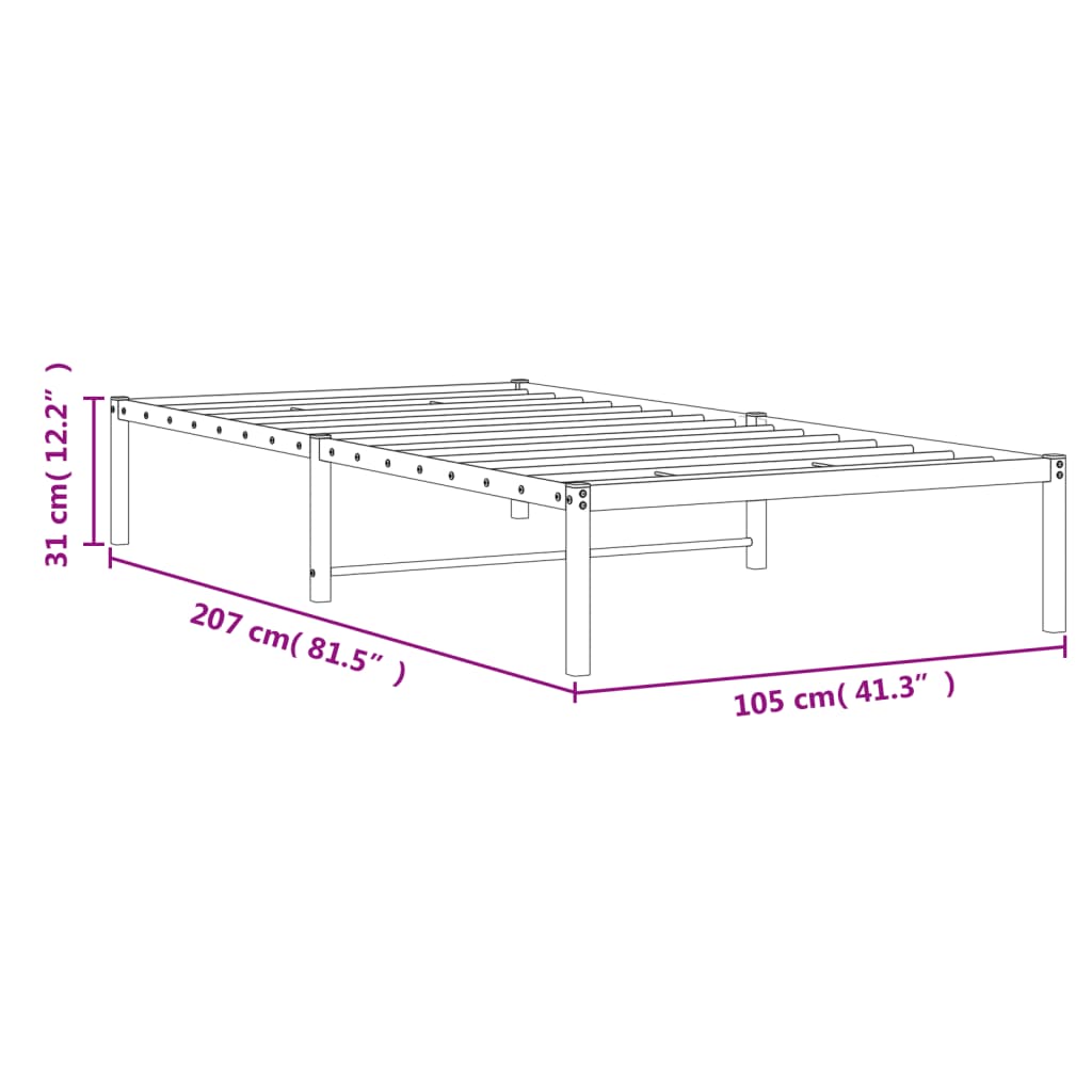 Metal Bed Frame without Mattress Black 100x200cm