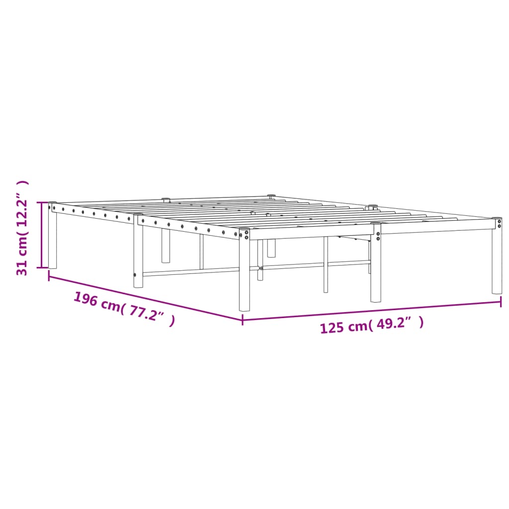 Metal Bed Frame without Mattress Black 120x190cm