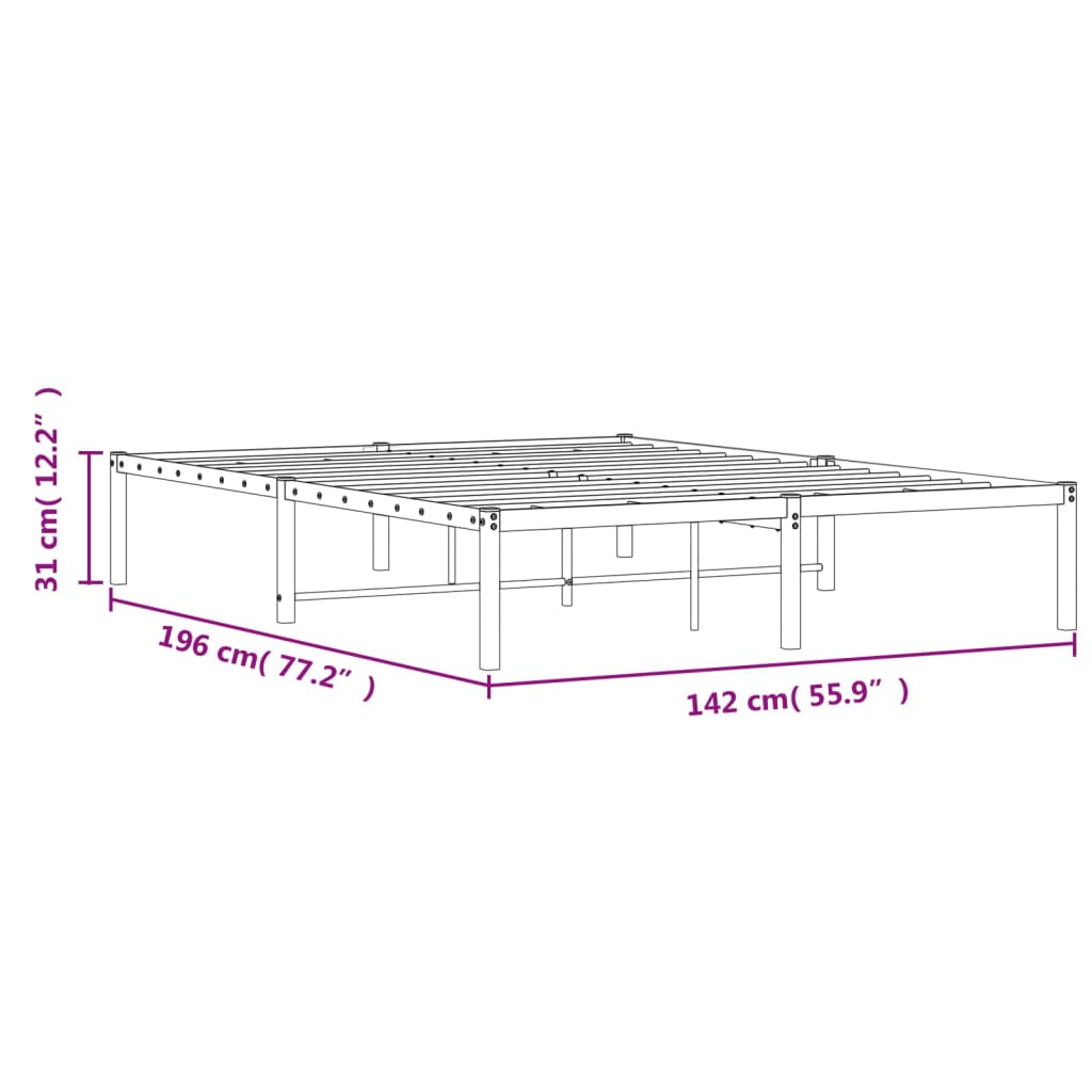 Metal Bed Frame without Mattress Black 135x190cm