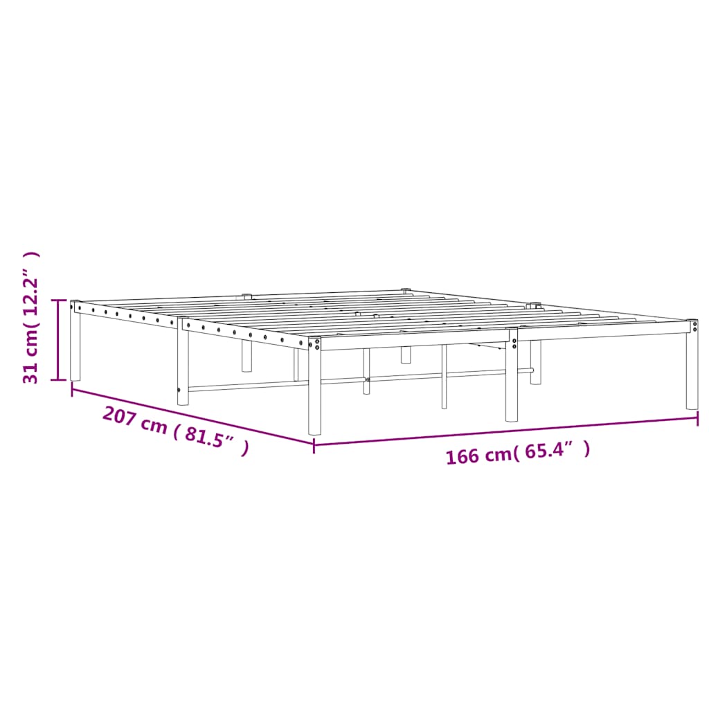 Metal Bed Frame without Mattress Black 160x200cm
