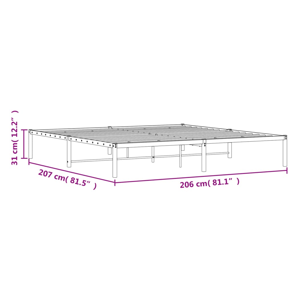 Metal Bed Frame without Mattress Black 200x200cm