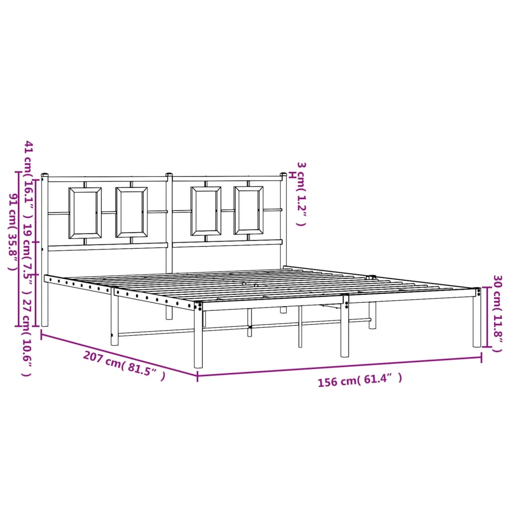 vidaXL Bed Frame Black Powder-Coated Steel King Bed Frame Rectangular