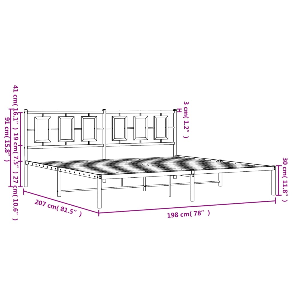 vidaXL Bed Frame White Steel Full Bed Frame Rectangular Modern
