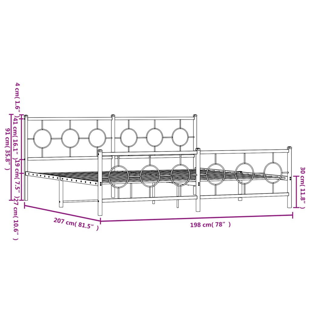 vidaXL Bed Frame Black Powder-Coated Steel Full Bed Frame Rectangular