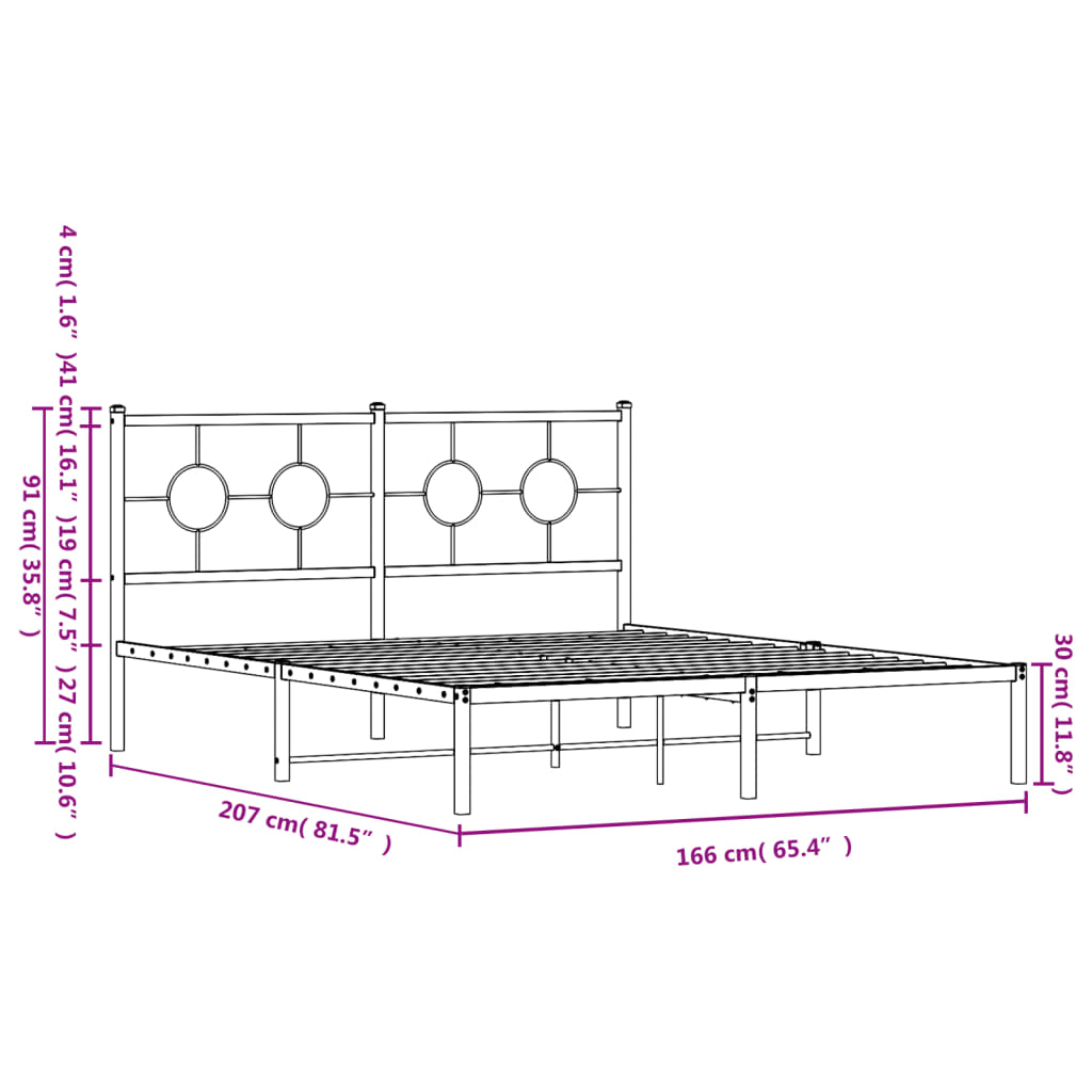 Metal Bed Frame without Mattress with Headboard White 160x200cm
