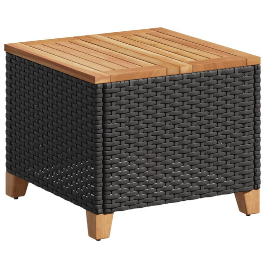 Garden Table Black 45x45x37 cm Poly Rattan Acacia Wood