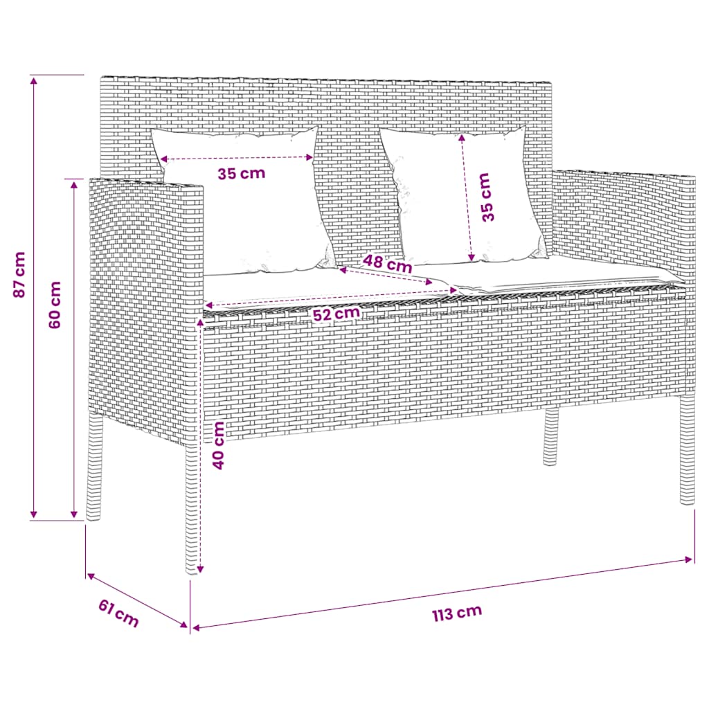 Patio Bench with Cushions Gray Poly Rattan