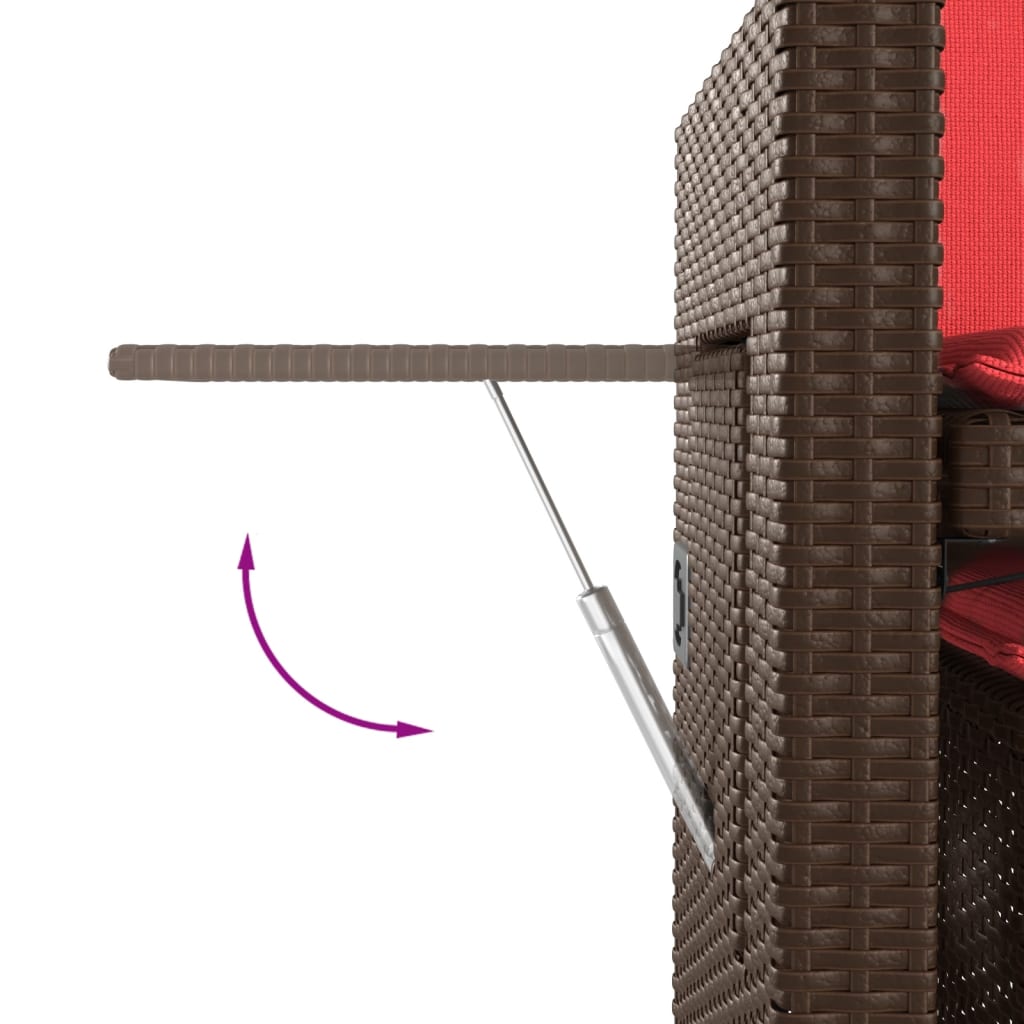 Reclining Patio Bench with Cushions Brown Poly Rattan