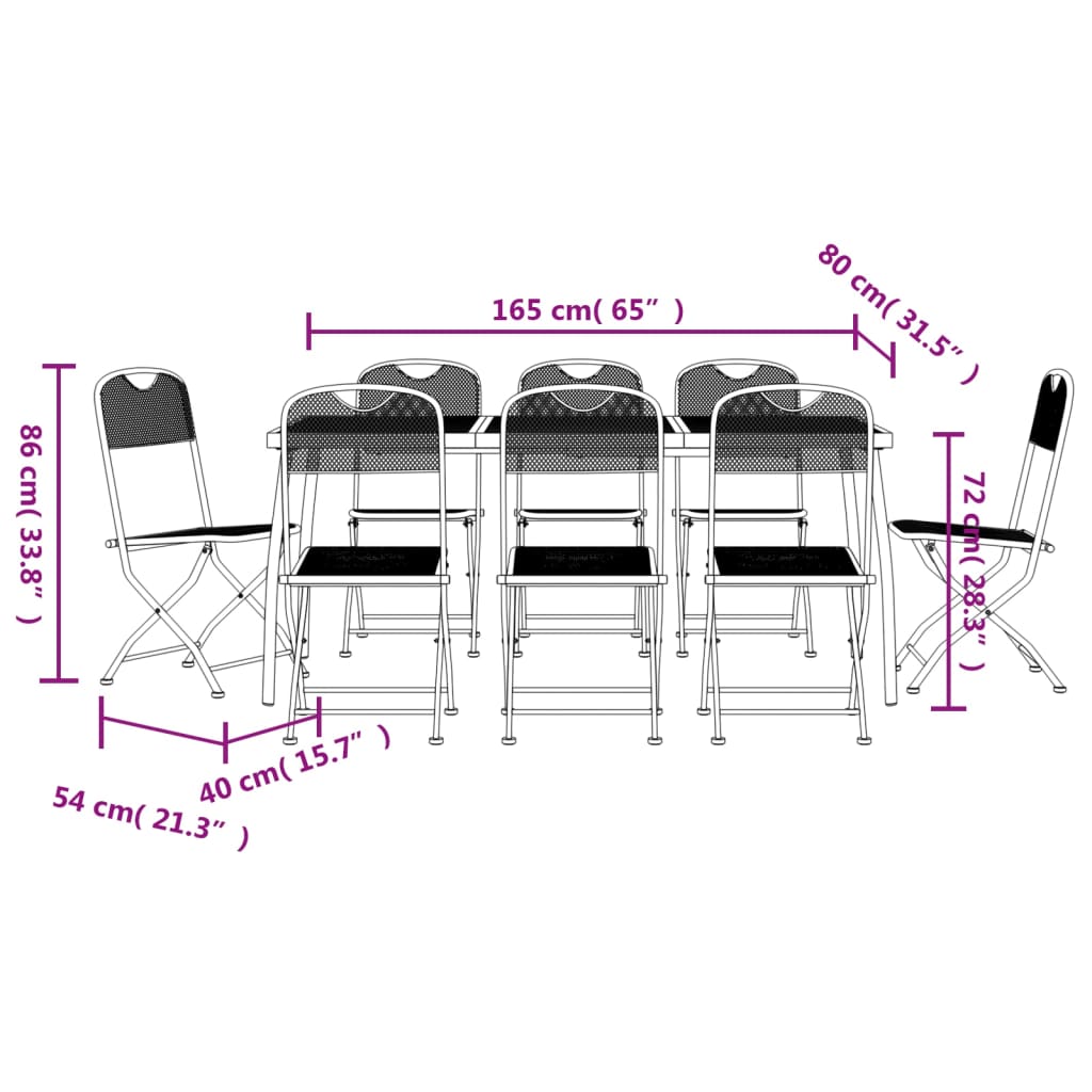 Garden Dining Set | Anthracite | Metal | Medium | Foldable