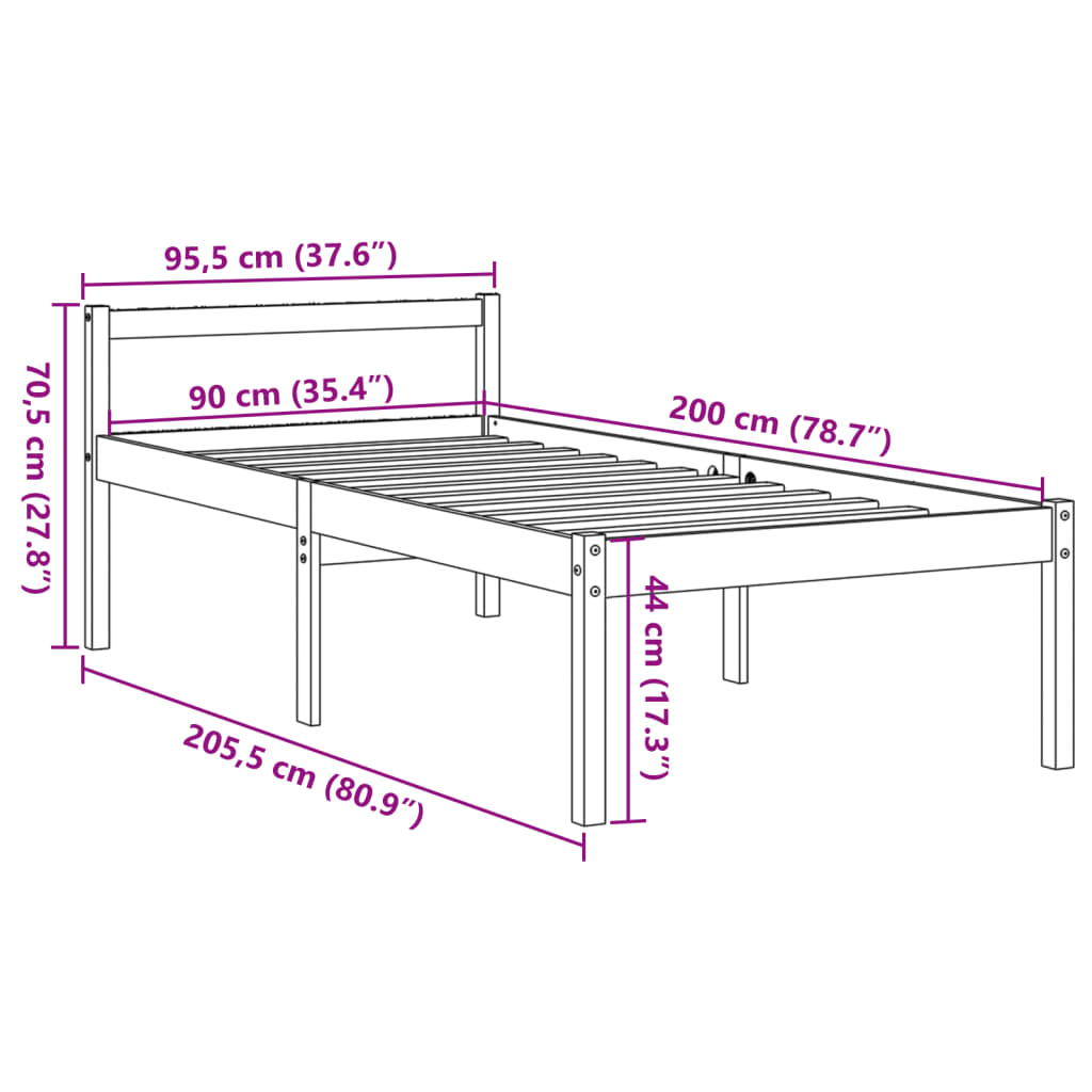 Senior Bed without Mattress Wax Brown 90x200 cm Solid Wood Pine
