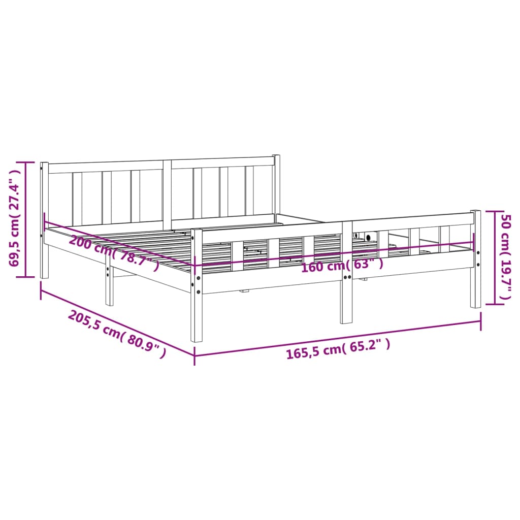 Bed Frame | Wax brown | Solid pine wood, plywood | 160x200 cm | Durable
