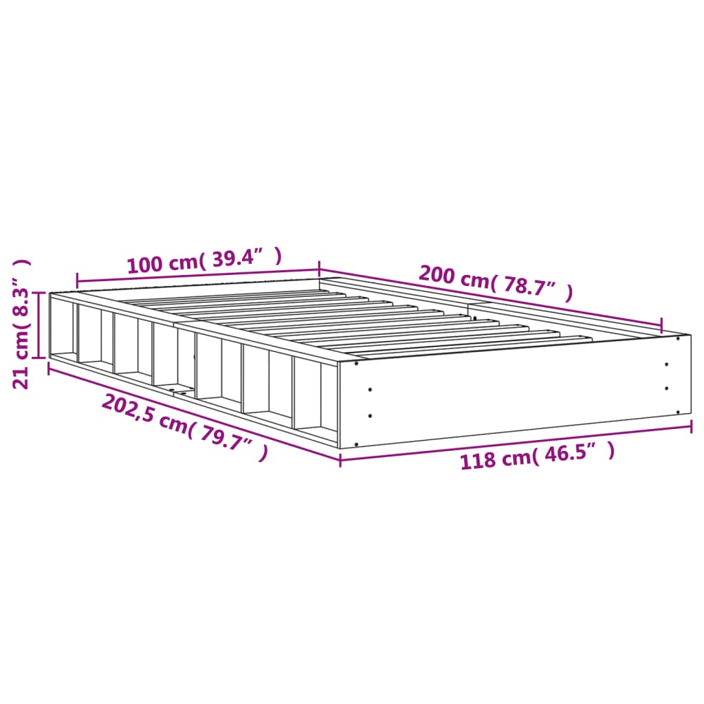Bed Frame | Wax brown | Solid pine wood, Plywood | 100x200 cm | Modern