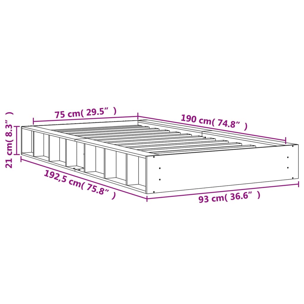 Bed Frame | Wax brown | Solid Pine Wood | Small Single | Durable