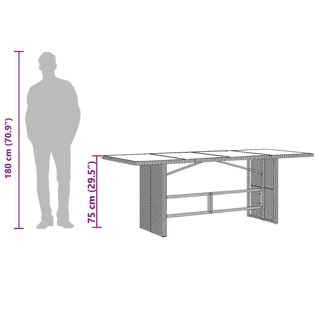 Garden Table with Glass Top Brown 190x80x75 cm Poly Rattan