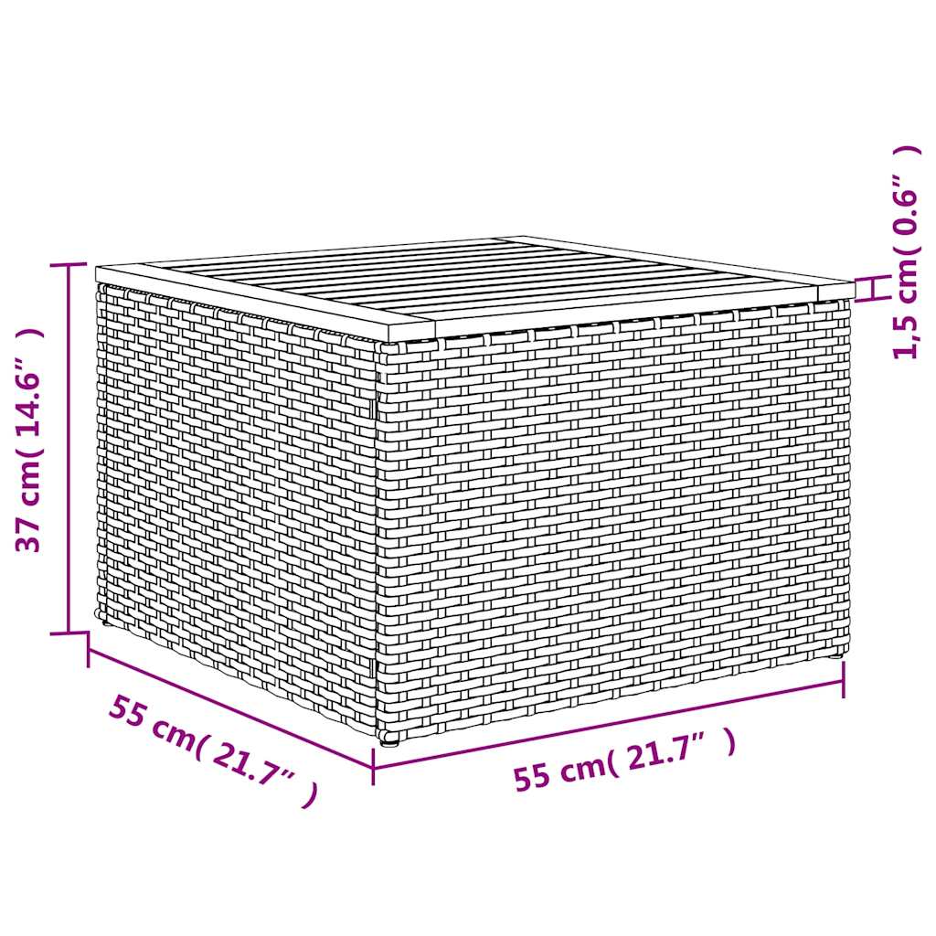 Garden Table Black 55x55x37 cm Poly Rattan and Acacia Wood