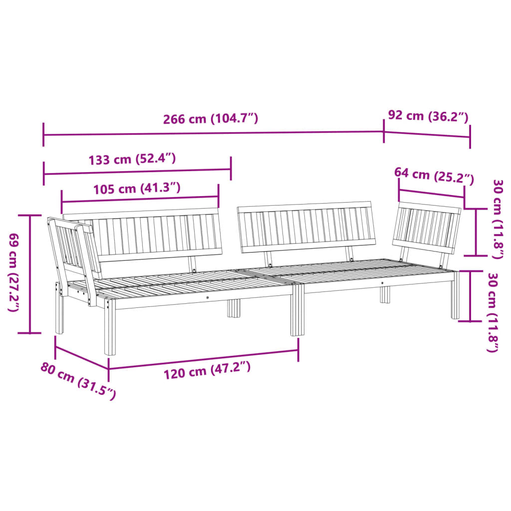 Pallet Corner Sofa | Natural | Solid Acacia wood | 133 x 92 x 69 cm