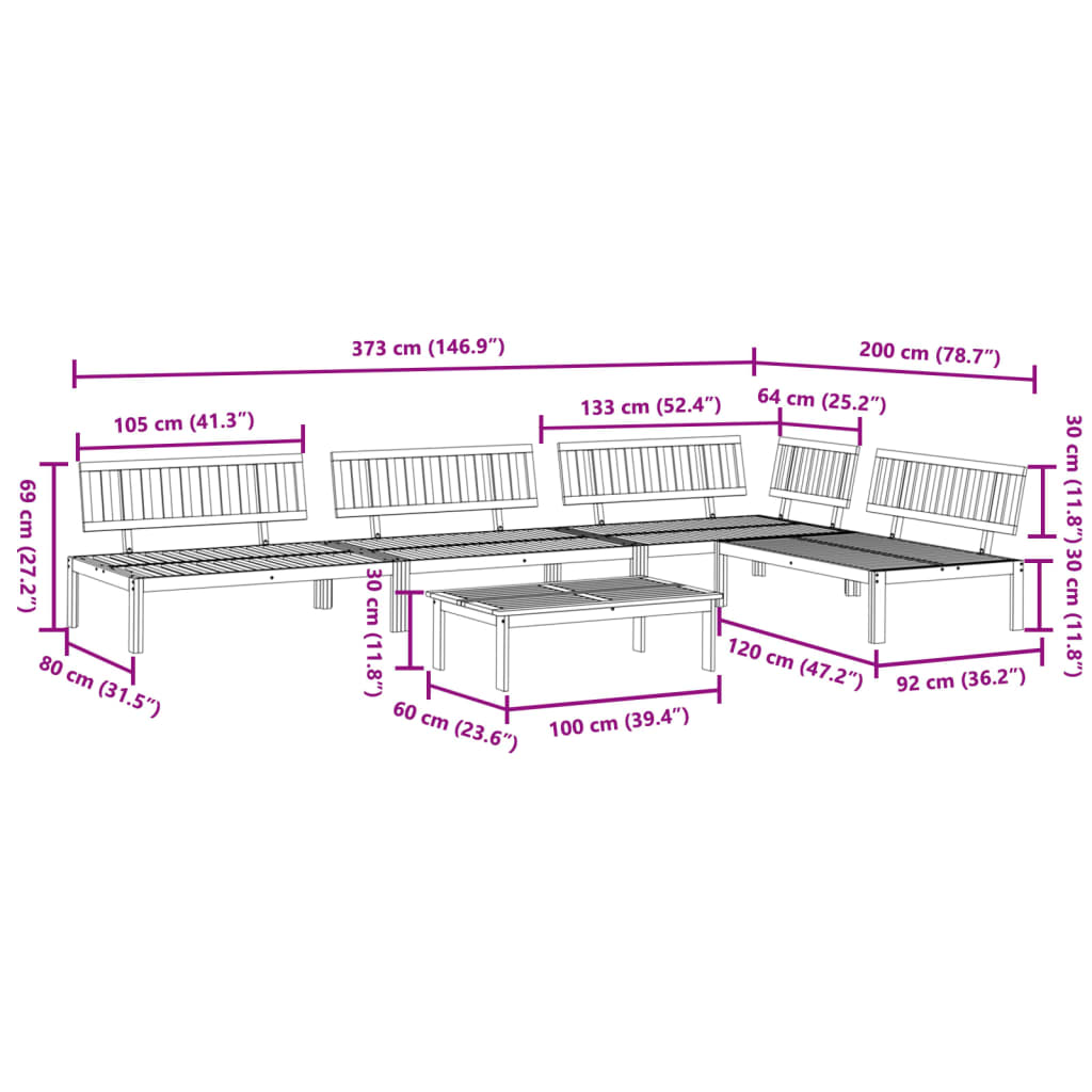 Pallet Sofa Set | Natural Wood | Solid acacia wood | 5 Piece Set