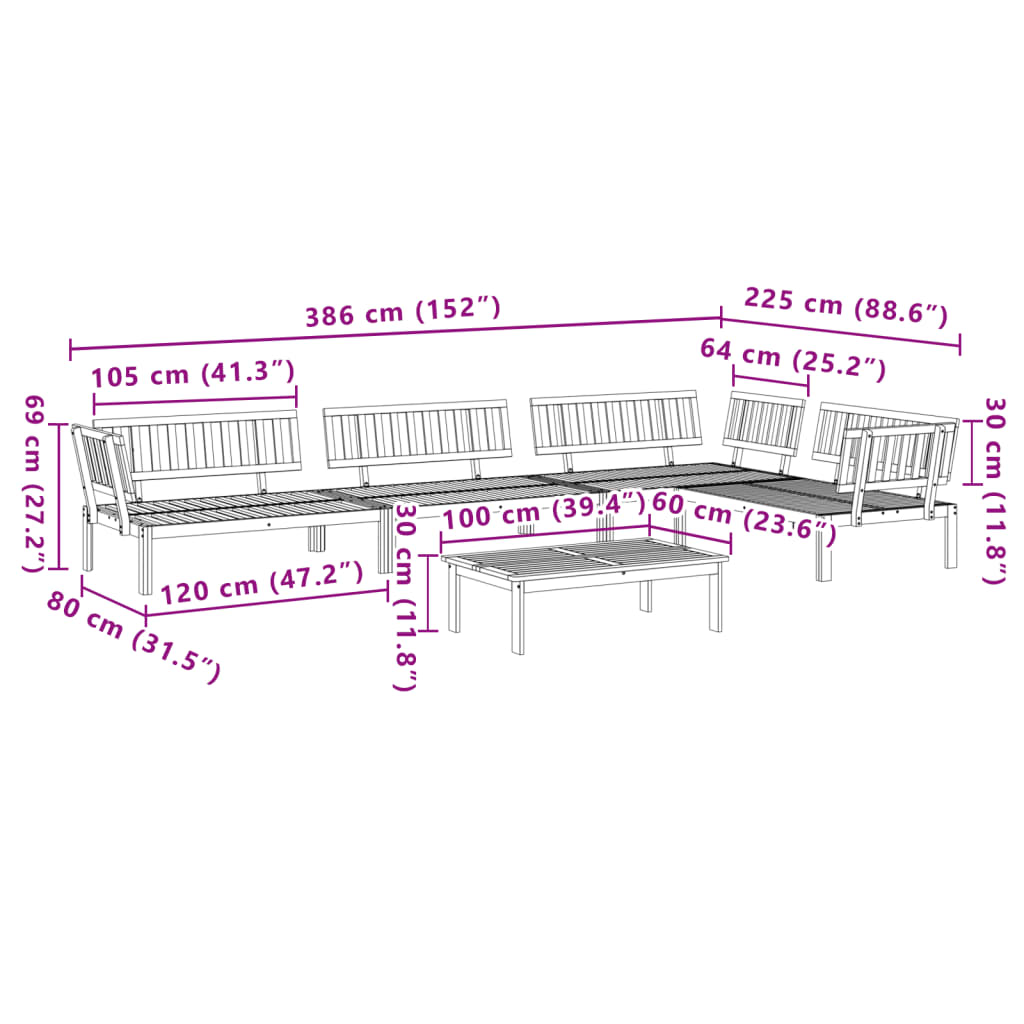 Pallet Sofa Set | Natural wood | Solid acacia wood | Medium | Modular