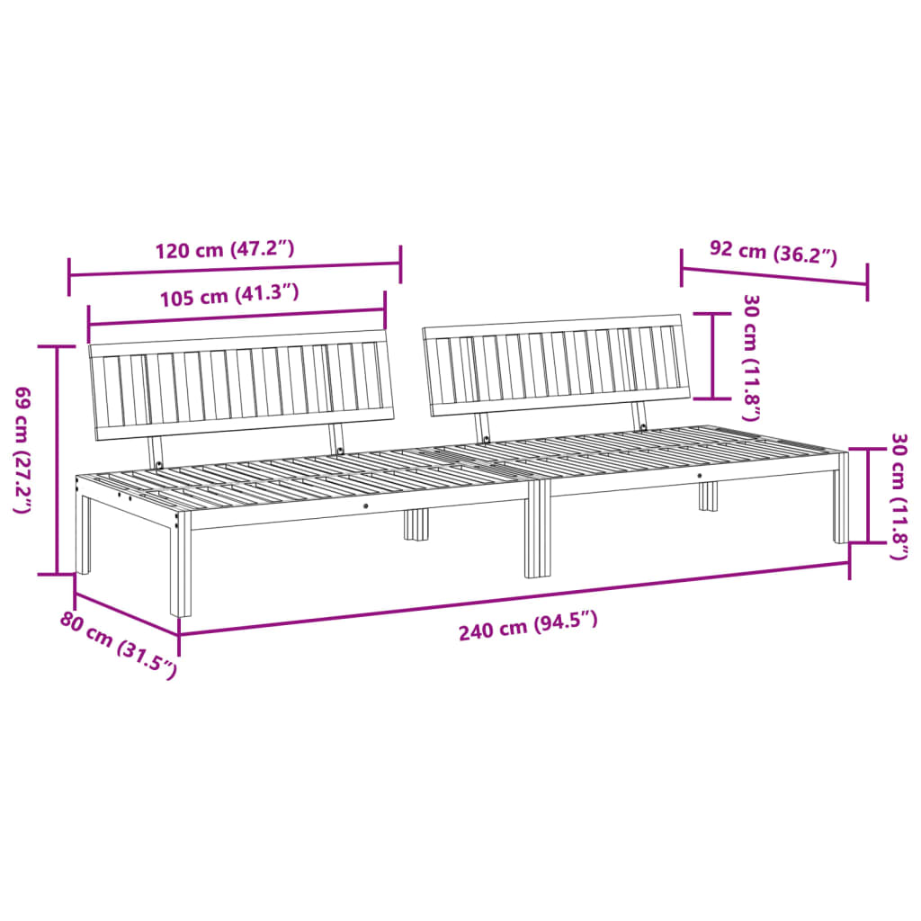 Patio Pallet Middle Sofas 2 pcs Solid Wood Acacia