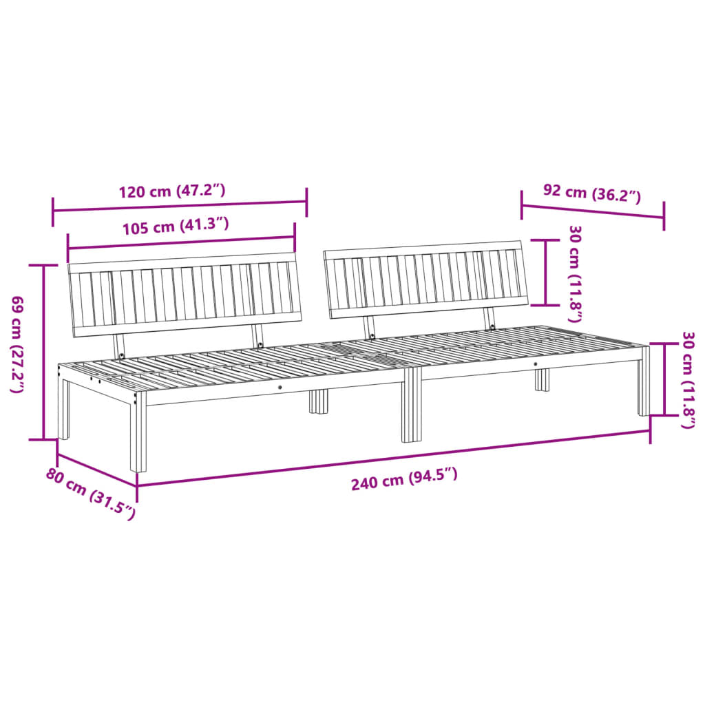 Patio Pallet Middle Sofas 2 pcs Solid Wood Acacia