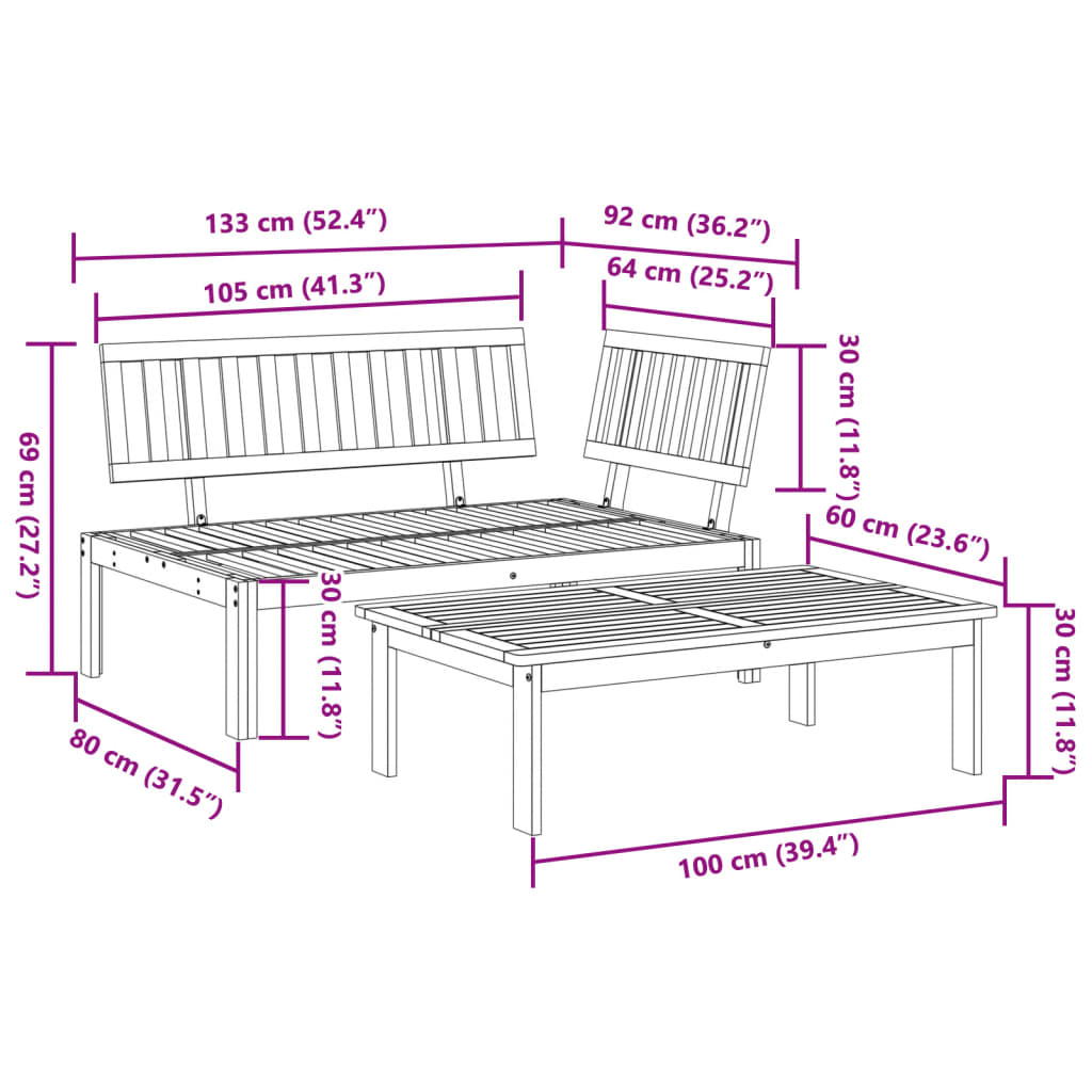 Patio Pallet Sofa Set 2 pcs Solid Wood Acacia