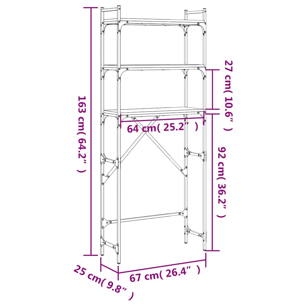 Washing Machine Shelf Black 67x25x163 cm Engineered Wood