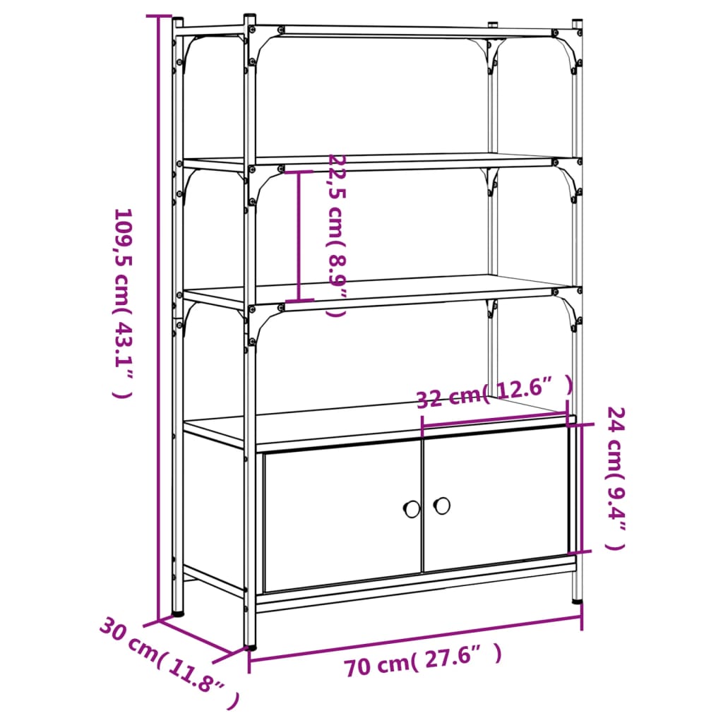 Bookcase 3-Tier Smoked Oak 70x30x109.5 cm Engineered Wood