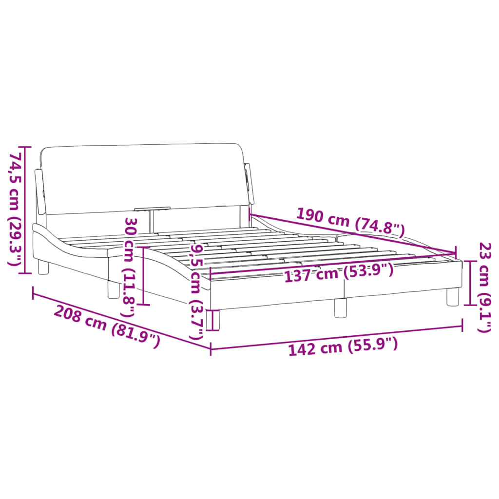 Bed Frame "Dover" Dark Gray 53.9"x74.8" Velvet