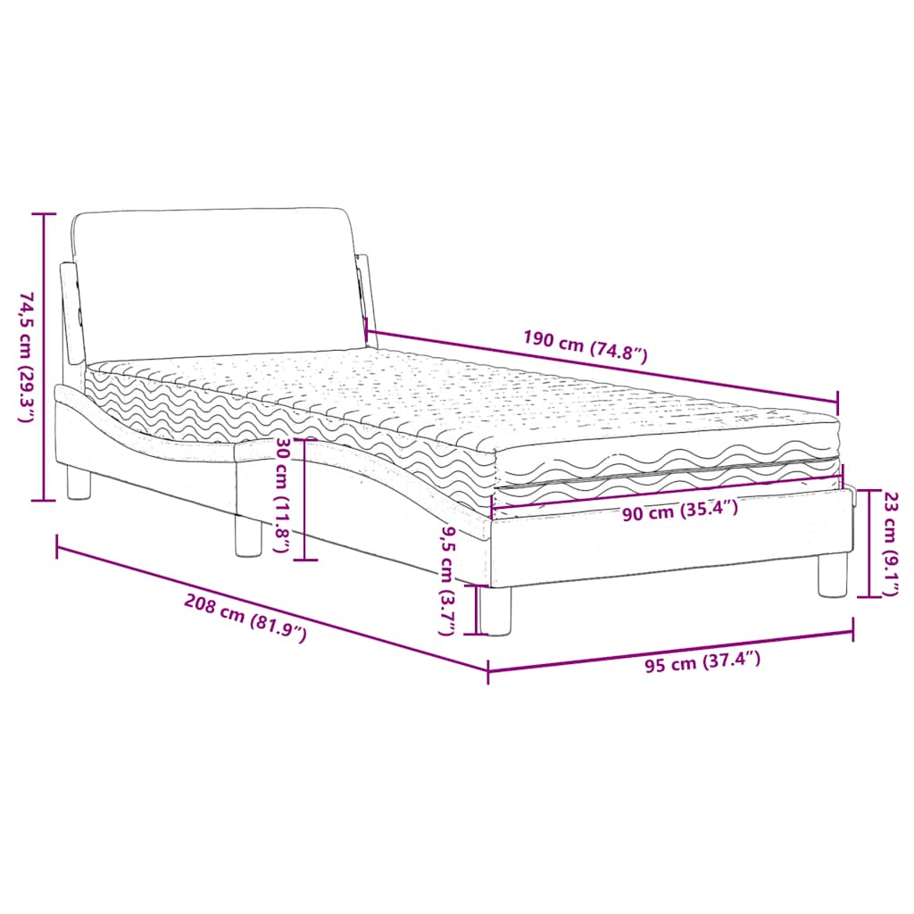 Bed with Mattress "Dover" Black Single Fabric