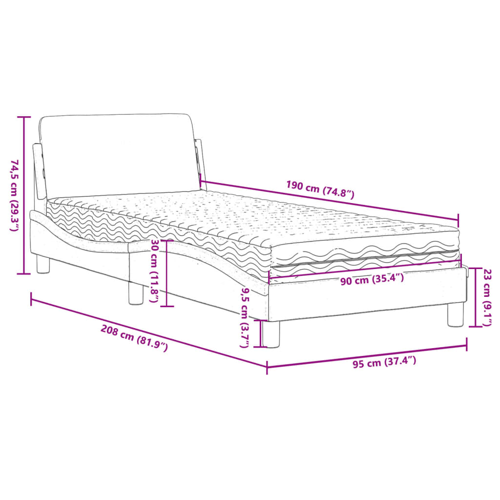 Bed with Mattress "Dover" Dark Grey Single Velvet