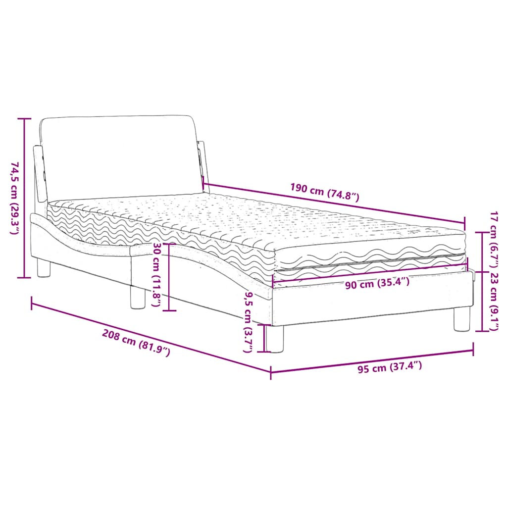 Bed with Mattress "Dover" Black and White Single Faux Leather