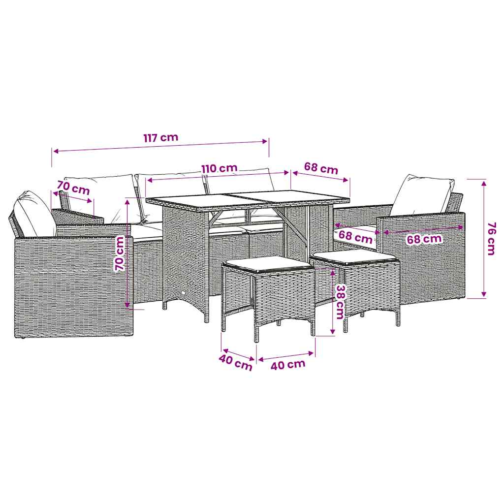 6 Piece Patio Sofa Set with Cushions Black Poly Rattan